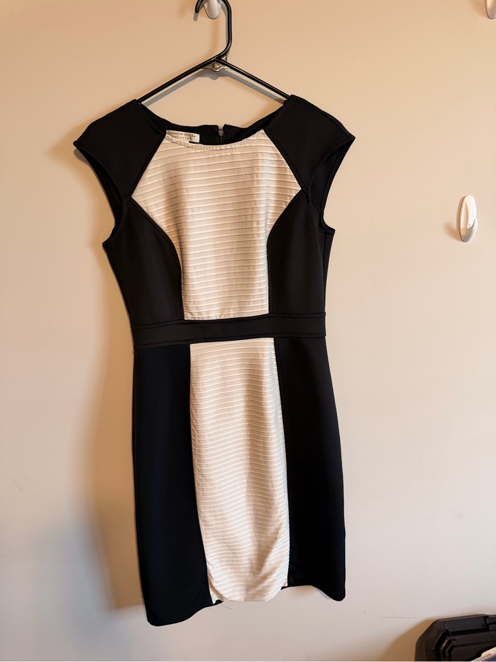 London Style Black and White Paneled Midi Dress